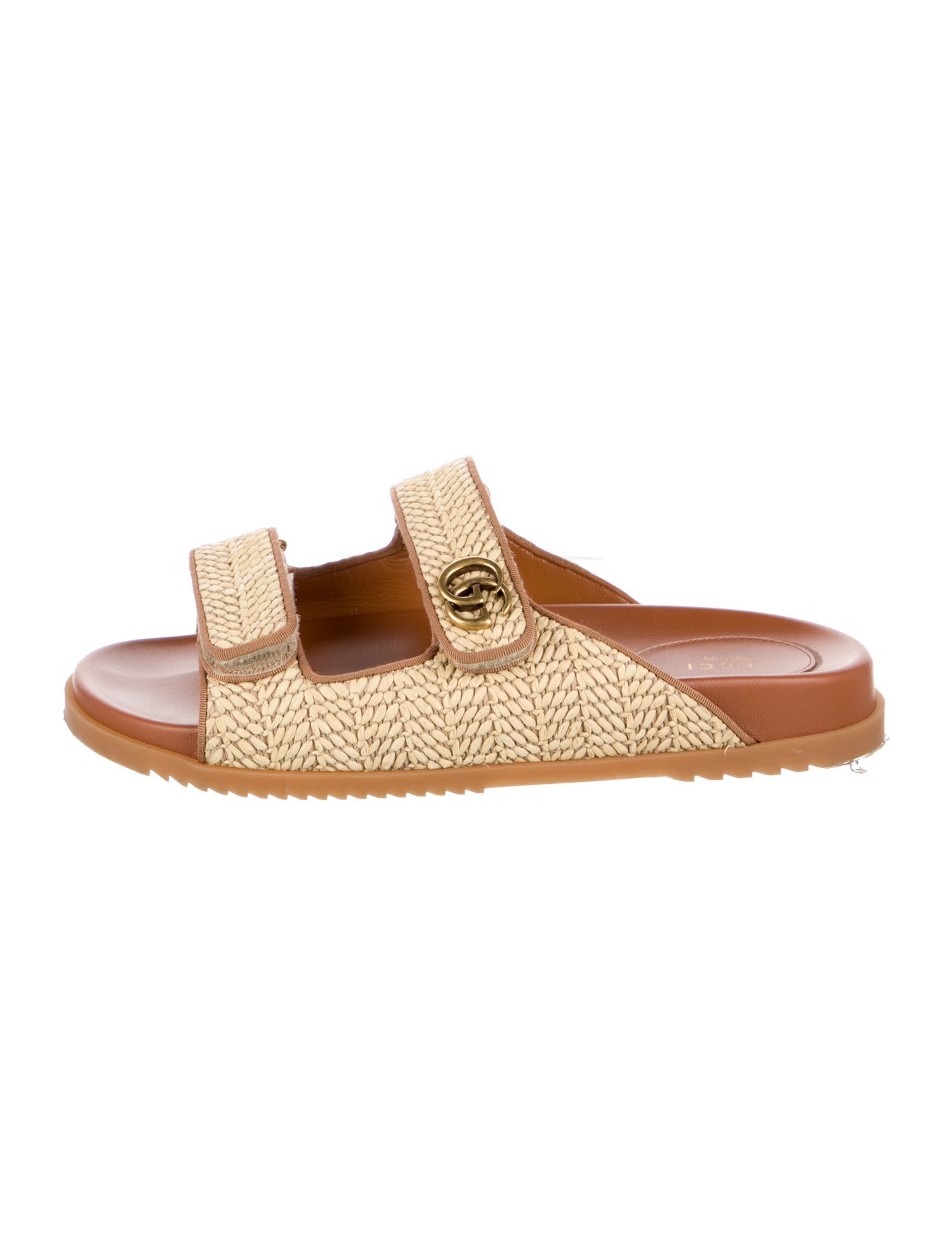 Gucci Double G Logo Raffia Slides